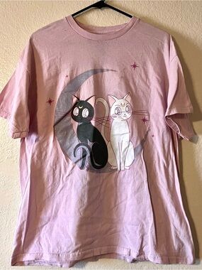 VTG Sailor Moon Luna & Artemis Unisex Pink Shirt (XL)